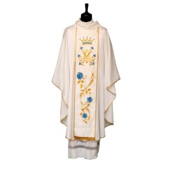 Casula Mariana in pura seta color panna con stolone ricamato