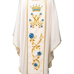 Casula Mariana in pura seta color panna con stolone ricamato
