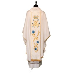 Casula Mariana in pura seta color panna con stolone ricamato