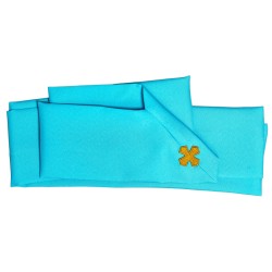 Casula Mariana in tessuto vaticano azzurro con ricamo