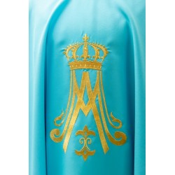 Casula Mariana in tessuto vaticano azzurro con ricamo