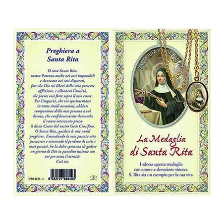 Biglietto storia preghiera medaglia di S. Rita