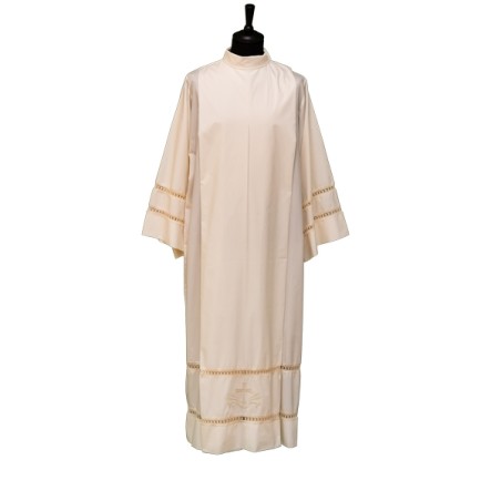 Camice avorio con piegoni e cerniera sulla spalla con gigliuccio