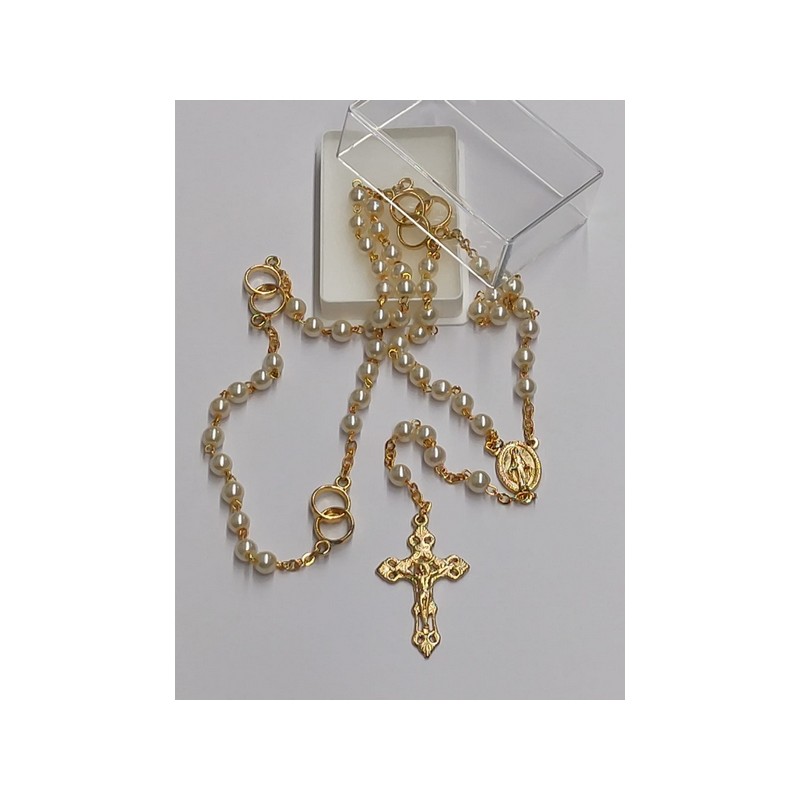 Corona rosario degli sposi dorata con cofanetto