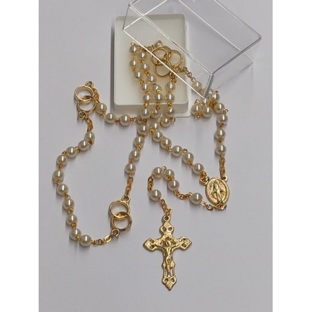 Corona rosario degli sposi dorata con cofanetto