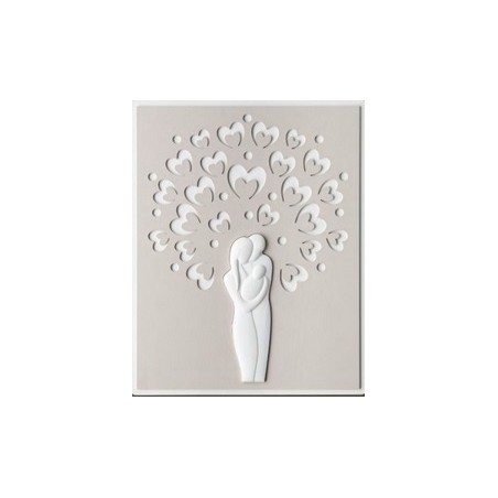 Quadro Sacra Famiglia in rilievo su legno laccato cm. 19,5x29,5