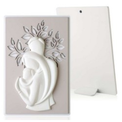 Quadro Sacra Famiglia in rilievo su legno laccato cm. 19,5x29,5