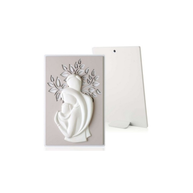 Quadro Sacra Famiglia in rilievo su legno laccato cm. 19,5x29,5