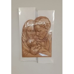 Quadro Sacra Famiglia in rilievo su legno laccato cm. 25x41