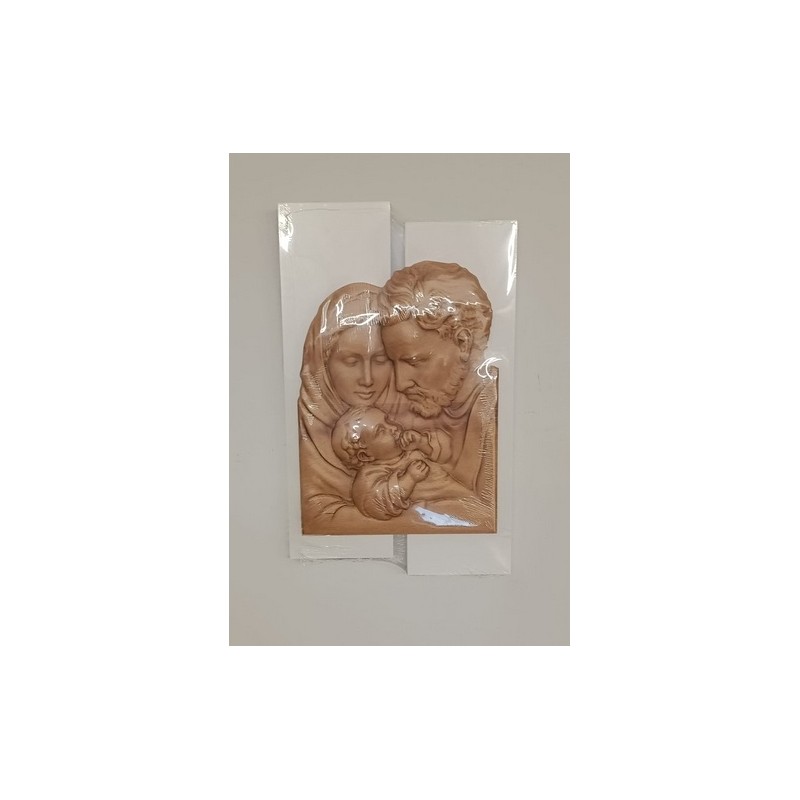 Quadro Sacra Famiglia in rilievo su legno laccato cm. 25x41