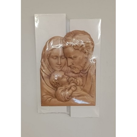 Quadro Sacra Famiglia in rilievo su legno laccato cm. 25x41