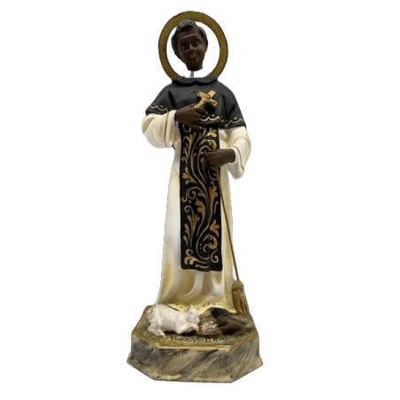 Statua S. Martino de Porres in pasta di legno cm. 33