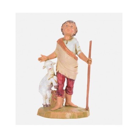 Ragazzo con pecorella e bastone cm 12