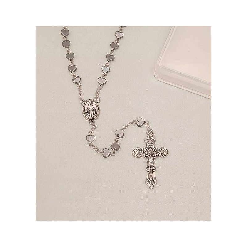 Rosario in ematite grano cuore