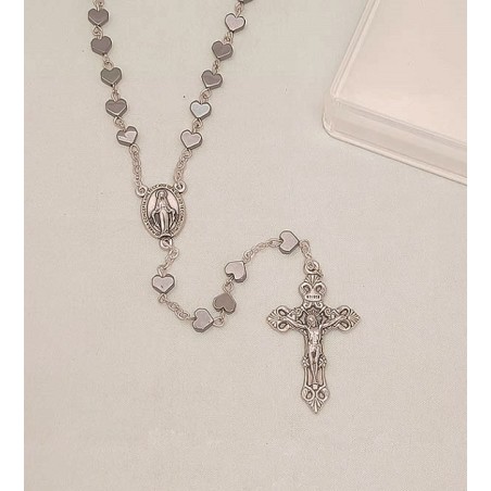 Rosario in ematite grano cuore