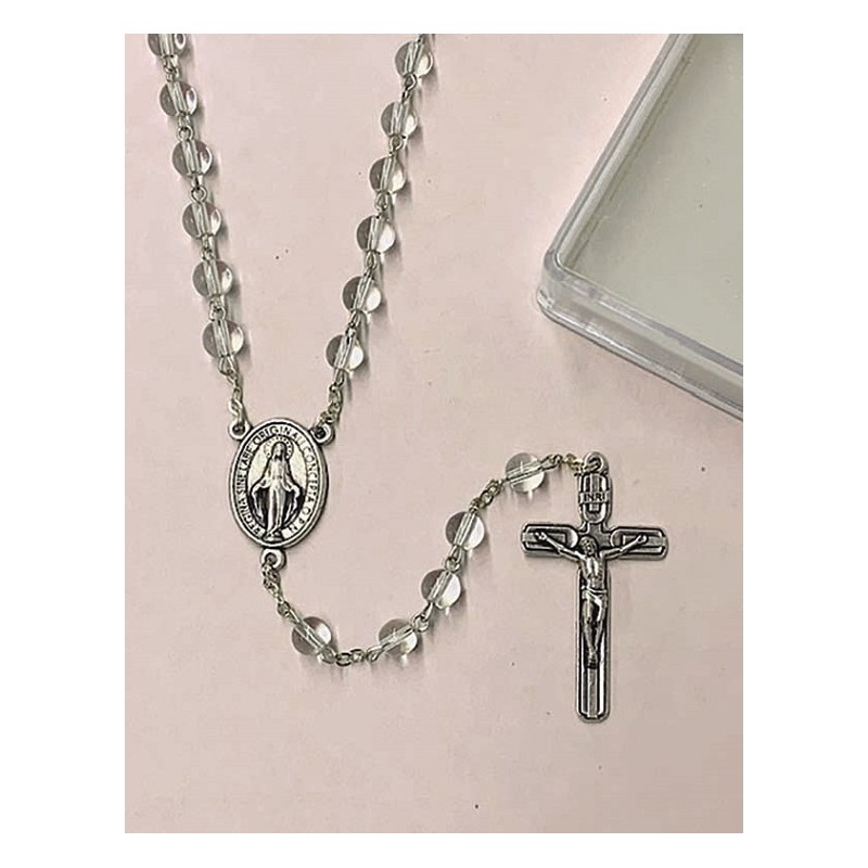 Rosario in vetro grano tondo con cofanetto mm. 6