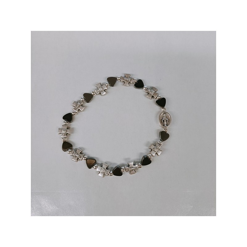 Braccialetto elastico grano metallo/ematite