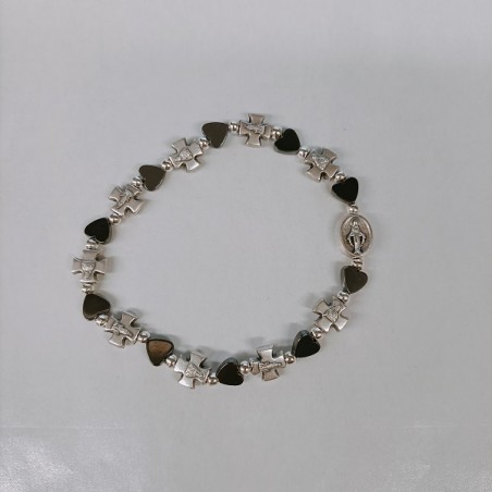 Braccialetto elastico grano metallo/ematite