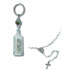 Portachiavi bottiglietta  Madonna di Lourdes con rosario metallo