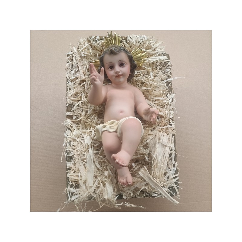 Gesù Bambino in gesso con occhi di vetro cm.25