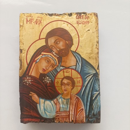 Icona rumena Sacra Famiglia su legno vecchio cm. 10x14,5