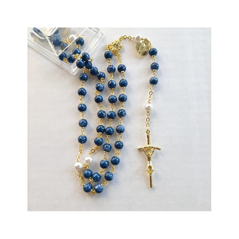 Rosario tipo pietra blu con cofanetto