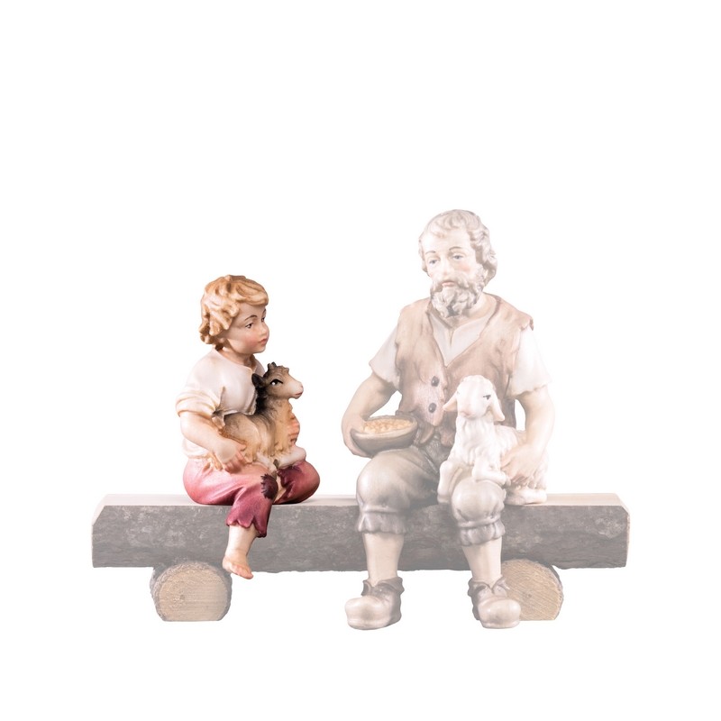 Bambino seduto con capretto Presepio Tirolese cm. 9