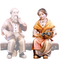 Donna seduta con cesto di frutta Presepio Tirolese cm. 9