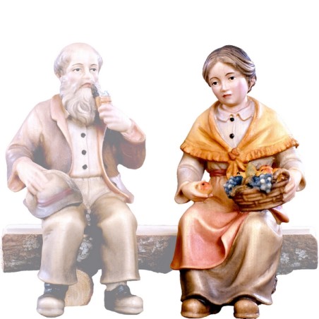 Donna seduta con cesto di frutta Presepio Tirolese cm. 9