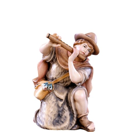 Pastore con flauto in ginocchio Presepio Tirolese cm. 9