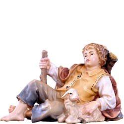 Pastore sdraiato con agnello Presepio Tirolese cm. 9