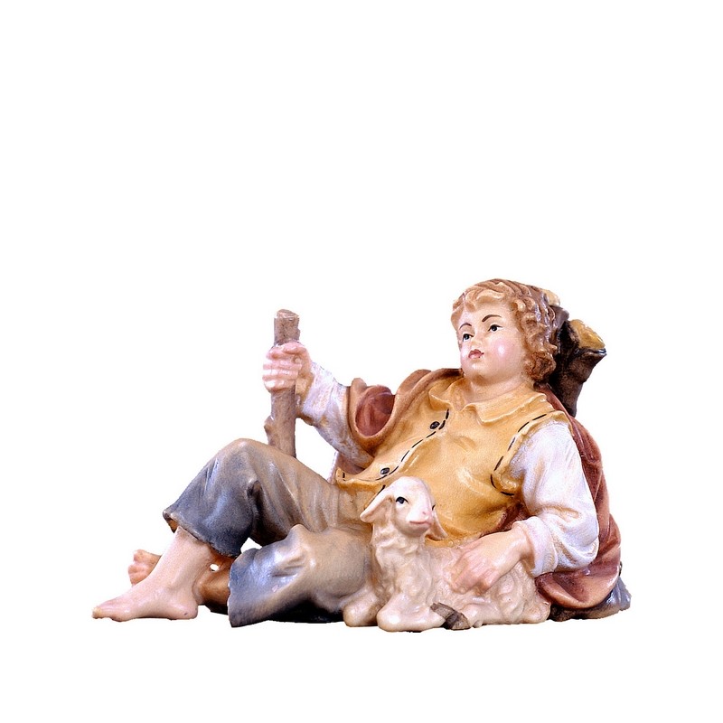 Pastore sdraiato con agnello Presepio Tirolese cm.15