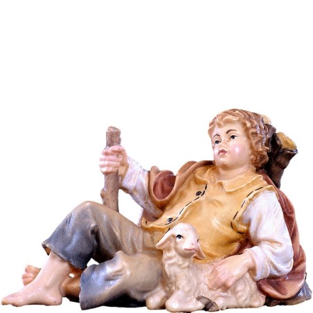 Pastore sdraiato con agnello Presepio Tirolese cm.15
