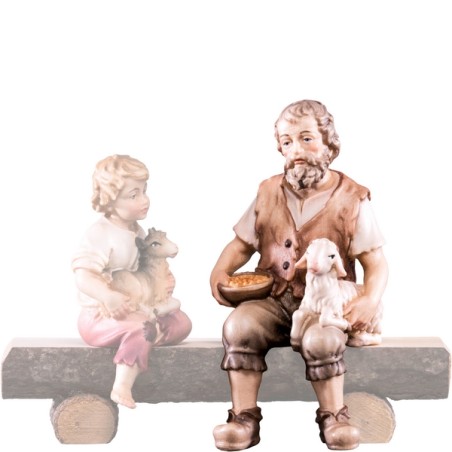 Uomo seduto con agnello Presepio Tirolese cm. 9