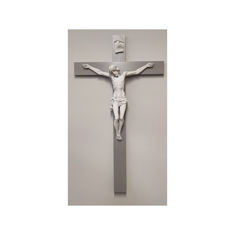 Croce legno color grigio sfumato corpo in resina finitura carrara cm. 95