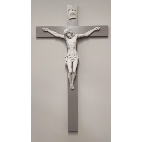Croce legno color grigio sfumato corpo in resina finitura carrara cm. 95