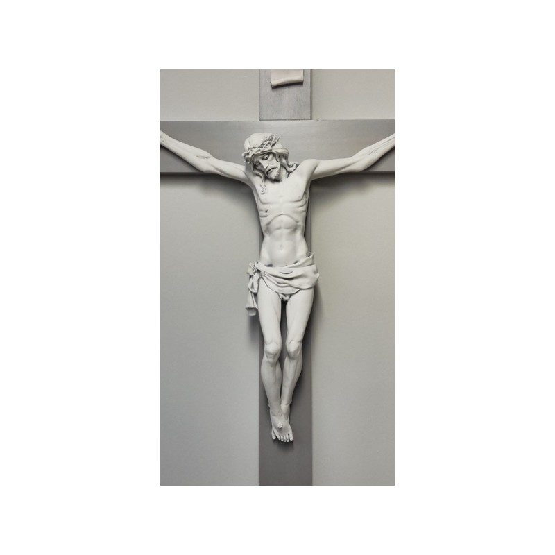 Croce legno color grigio sfumato corpo in resina finitura carrara cm. 95