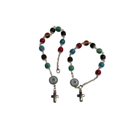 Decina braccialetto rosario grani in vetro mm. 8 con moschettone