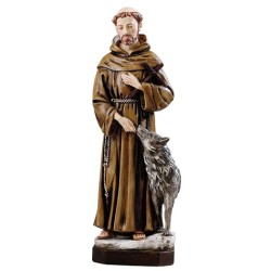S. Francesco d'Assisi con lupo in resina cm. 30
