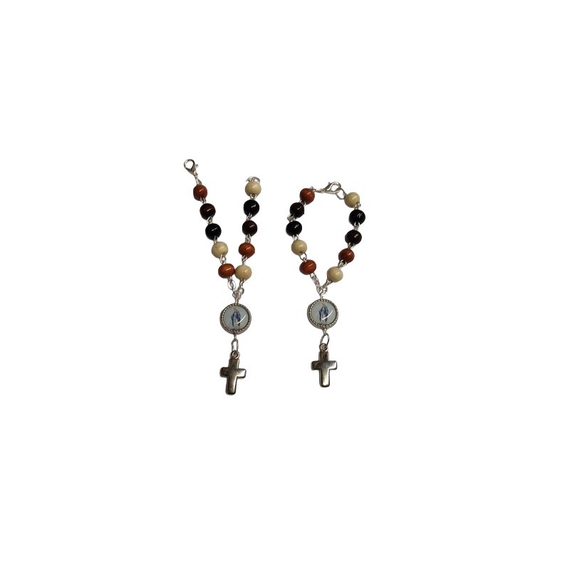 Decina rosario grani in legno mm. 7 con moschettone