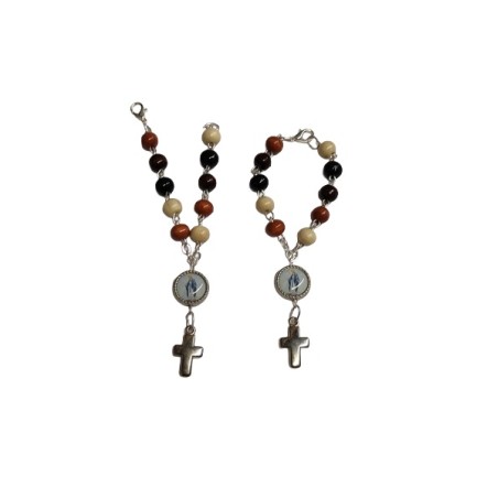 Decina rosario grani in legno mm. 7 con moschettone