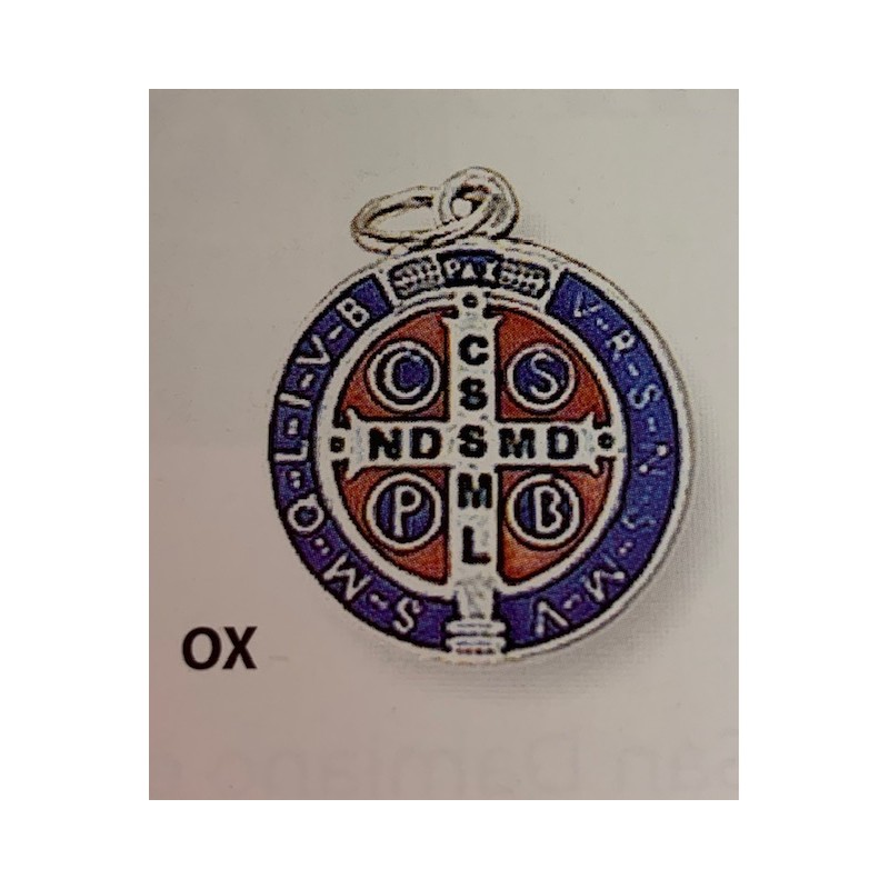 Medaglia S. Benedetto in metallo argentato smaltato diametro cm. 2,3