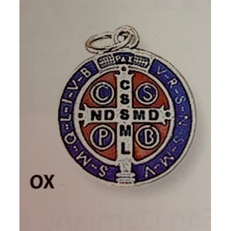 Medaglia S. Benedetto in metallo argentato smaltato diametro cm. 2,3