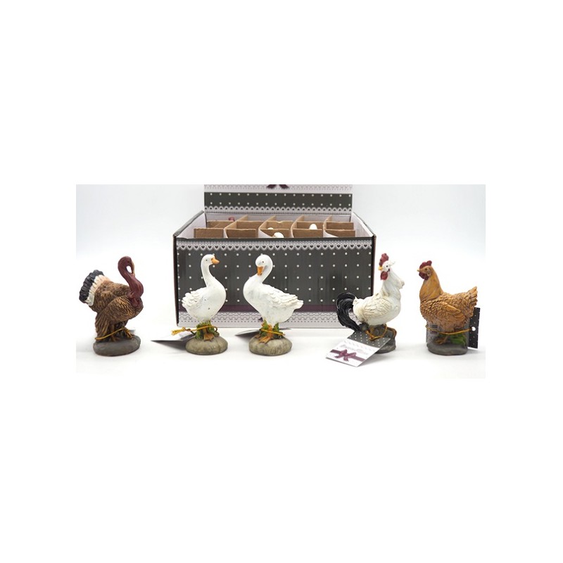 Set 5 pz - cigno, gallina, tacchino, gallo, anatra
