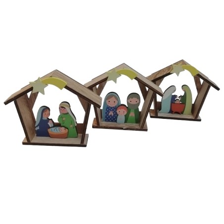 Capanna con Natività in legno cm. 10