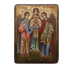 Icona rumena"Gli Arcangeli" Raffaele, Michele, Gabriele cm. 18x24