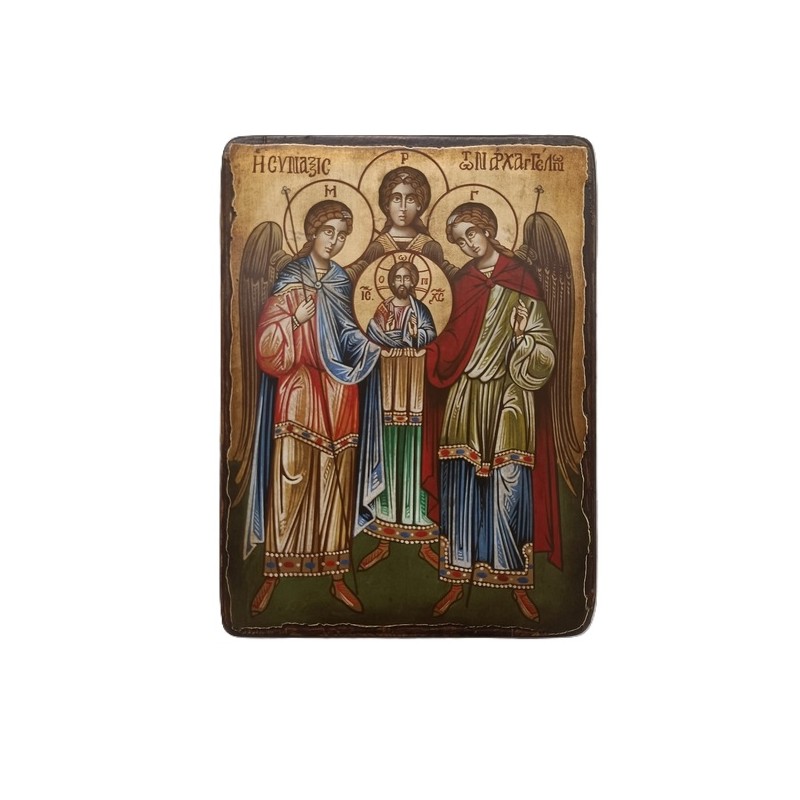 Icona rumena"Gli Arcangeli" Raffaele, Michele, Gabriele cm. 18x24