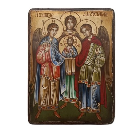 Icona rumena"Gli Arcangeli" Raffaele, Michele, Gabriele cm. 18x24