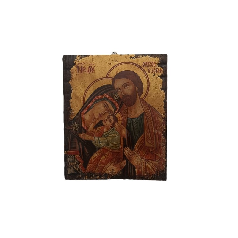 Icona rumena "Sacra Famiglia"  dipinta su legno vecchio cm. 18x24