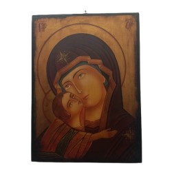 Icona rumena Madonna della tenerezza "Vladimirskaja" dipinta su legno cm. 23x31,5